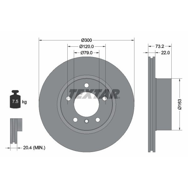 92238505 TEXTAR Диск гальмівний (передній) BMW 1 (F20)/3 (F30)/4 (F32) 11- (300x22) PRO+