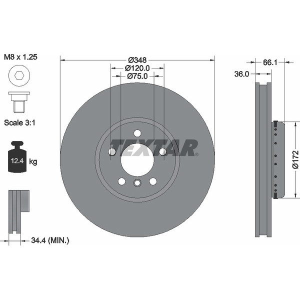 92253825 TEXTAR Диск тормозной (передний) BMW 5 (F10/F11)/6 (F12/F13)/7 (F01-F04) 09- (348x36) (R) PRO+