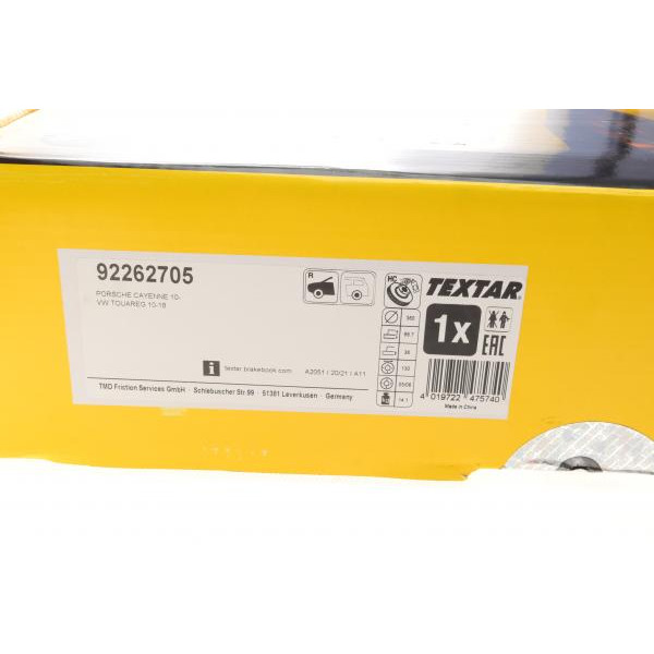 92262705 TEXTAR Диск гальмівний (передній) Porsche Cayenne 10-/VW Touareg 10-18 (360x36) (R) PRO+