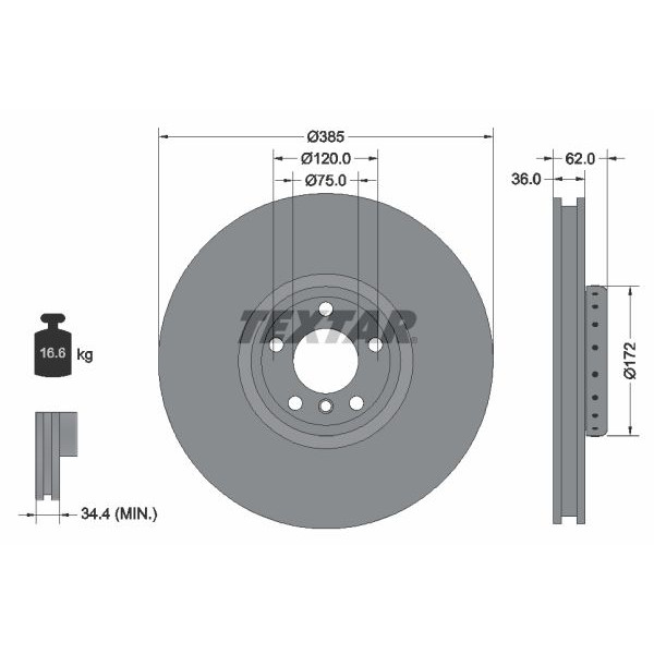 92266525 TEXTAR Диск тормозной (передний) BMW X5/X6 06- (385x36) (R) PRO+