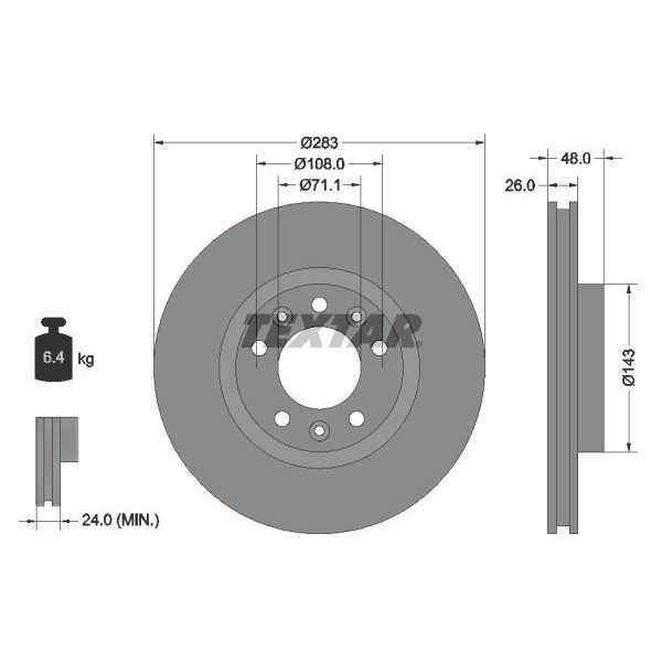 92267203 TEXTAR Диск гальмівний (передній) Citroen C4 13-/Berlingo/Opel Combo 18- (283x26) PRO