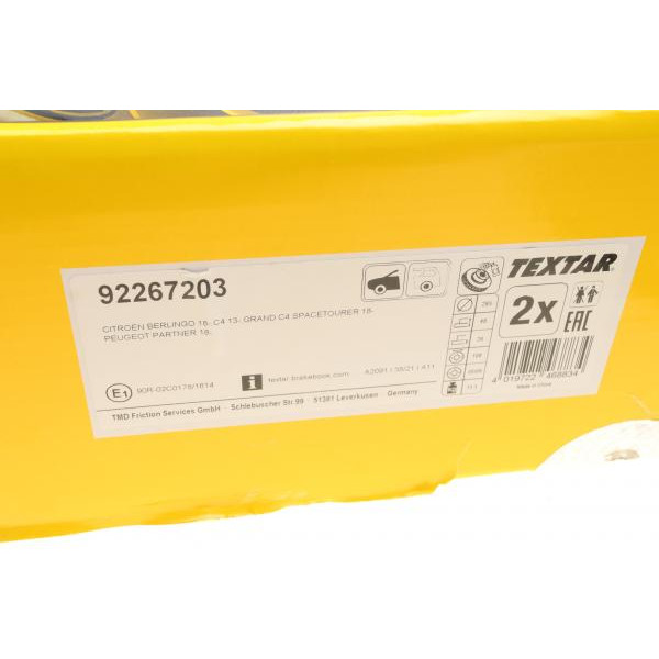 92267203 TEXTAR Диск гальмівний (передній) Citroen C4 13-/Berlingo/Opel Combo 18- (283x26) PRO