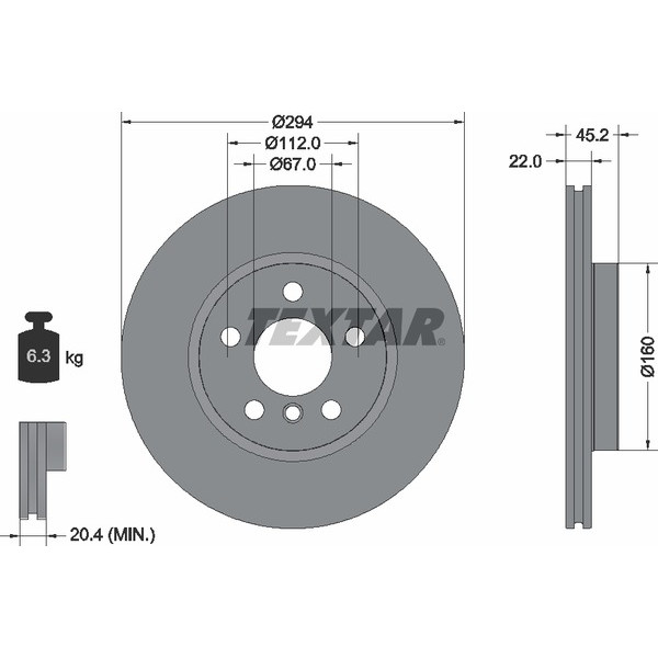92273103 TEXTAR Диск тормозной (передний) BMW 2 (F45/F46) 14- (294x22) PRO