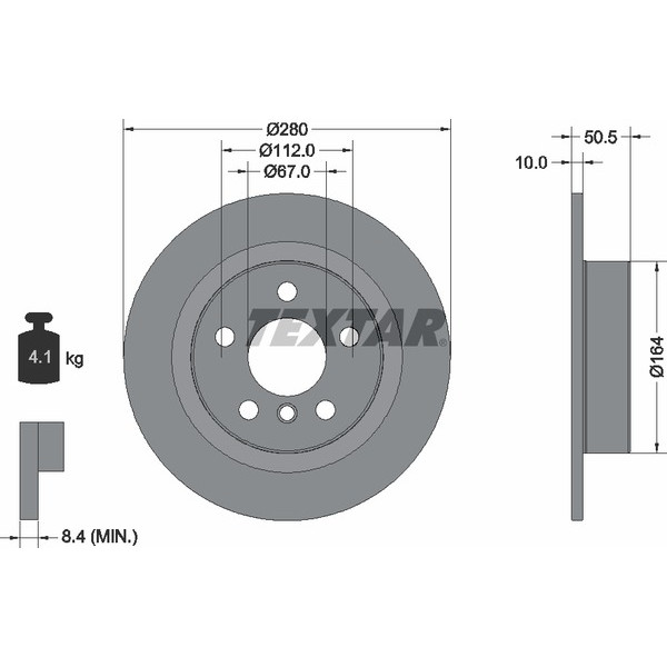 92274603 TEXTAR Диск гальмівний (задній) BMW 2 (F44-46)/X1 (F48) /i3 Hybrid 13-(280x10) PRO