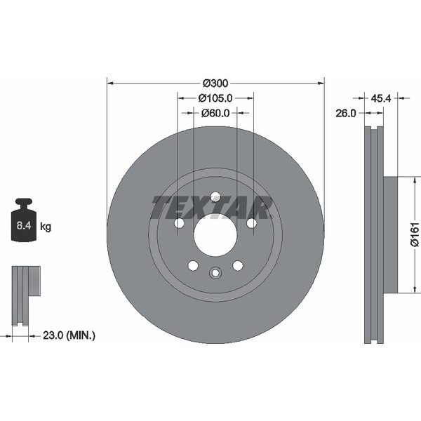 92277203 TEXTAR Диск тормозной (передний) Opel Astra K 15- (300x26) R16 PRO
