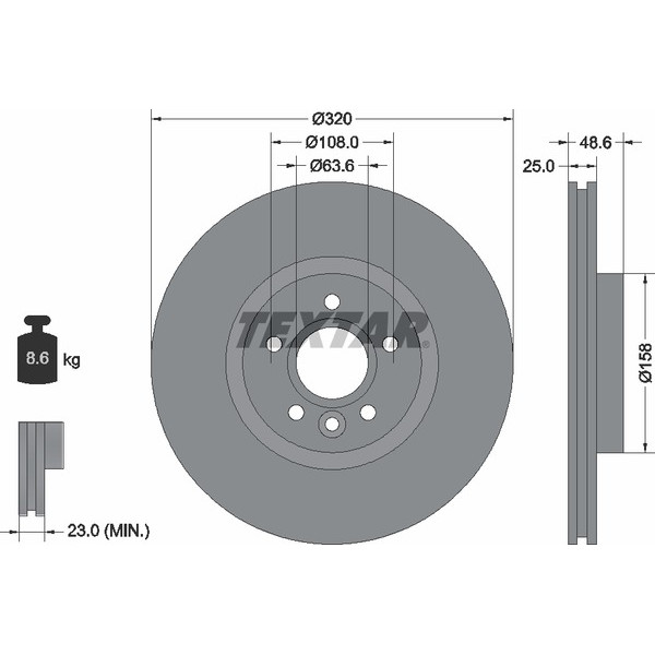 92282103 TEXTAR Диск тормозной (передний) Ford Focus/ Kuga II 07-/Connect 13- (320x25) PRO