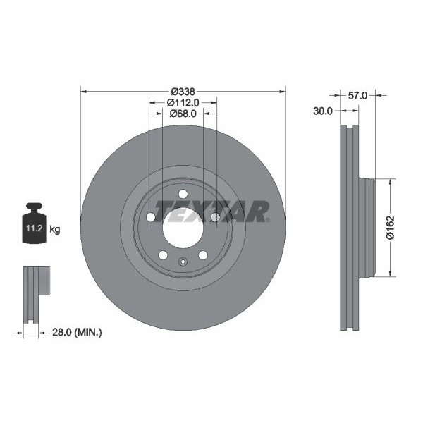 92282605 TEXTAR Диск гальмівний (передній) Audi A4/A5/Q5 15- (338х30) PRO+