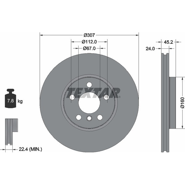 92283603 TEXTAR Диск гальмівний (передній) BMW 2 (F44-46)/X1 (F48) 13- (307x24) PRO