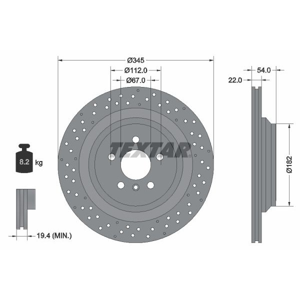 92283703 TEXTAR Диск тормозной (задний) MB V-class (W166) 11-15/GLE (X166) 12-19 (345x22) PRO