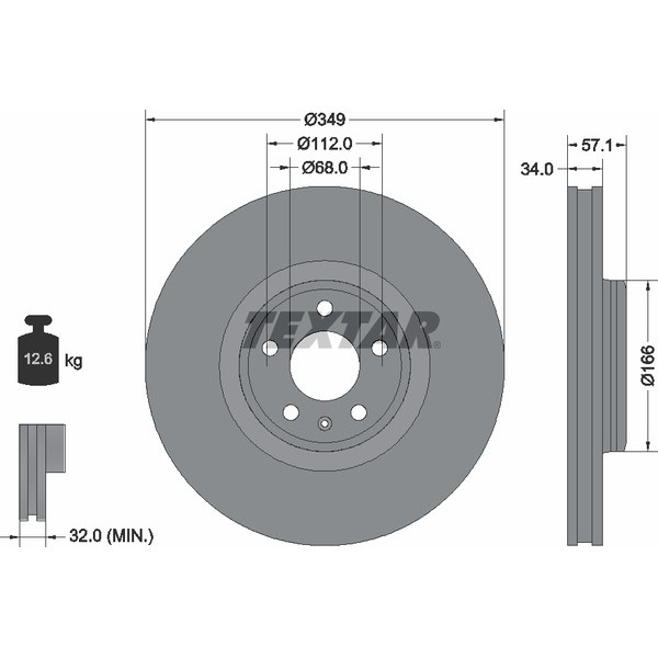 92289305 TEXTAR Диск гальмівний (передній) Audi A5/Q7 15-/VW Touareg 17- (349x34) PRO+