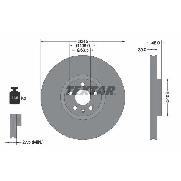92289805 TEXTAR Диск тормозной (передний) Volvo S60 III/S90 II/V60 II/ XC90 II 16- (345x30) PRO+
