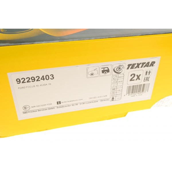 92292403 TEXTAR Диск гальмівний (задній) Ford Focus III/IV 10- (302x11) PRO