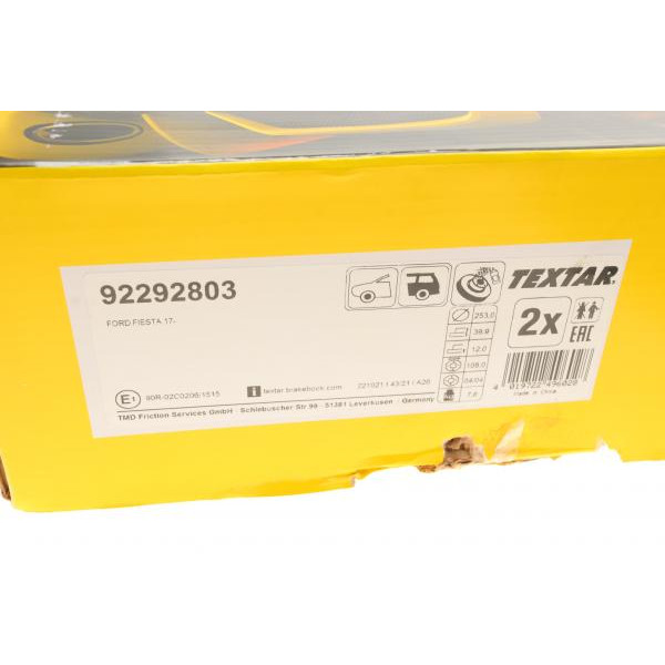 92292803 TEXTAR Диск гальмівний (задній) Ford Fiesta 17- (253x12) PRO