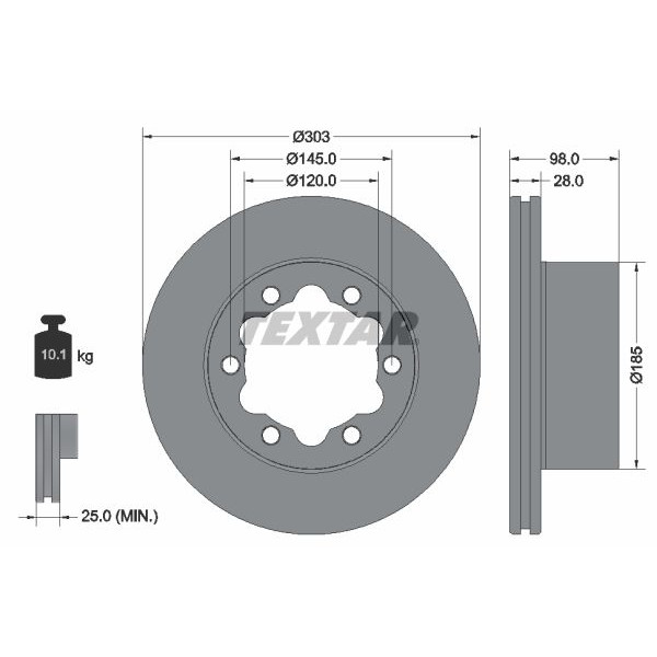 92295303 TEXTAR Диск гальмівний (задній) VW Crafter 16- (303x28) PRO