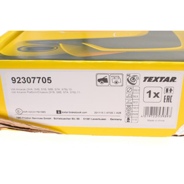 92307705 TEXTAR Диск гальмівний (передній) VW Amarok 16- (332x30) PRO+