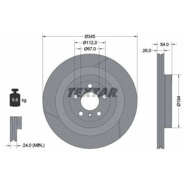 92307905 TEXTAR Диск тормозной (задний) MB GL-class (X166)/GLE (W166) (345x26) PRO+