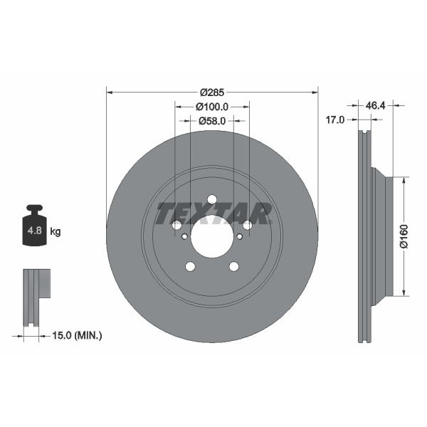 92309303 TEXTAR Диск тормозной (задний) Subaru Impreza/XV 16- (285x17) PRO