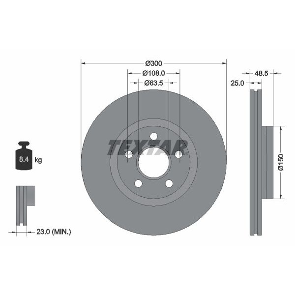 92326003 TEXTAR Диск тормозной (передний) Ford Transit Connect 13- (300x25) PRO