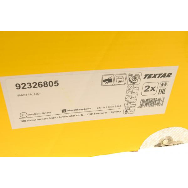 92326805 TEXTAR Диск гальмівний (передній) BMW 2 (G42)/3 (G20/G80)/4 (G26/G23/G83) 20- (307x24) PRO+