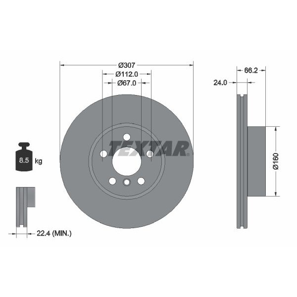 92326805 TEXTAR Диск гальмівний (передній) BMW 2 (G42)/3 (G20/G80)/4 (G26/G23/G83) 20- (307x24) PRO+