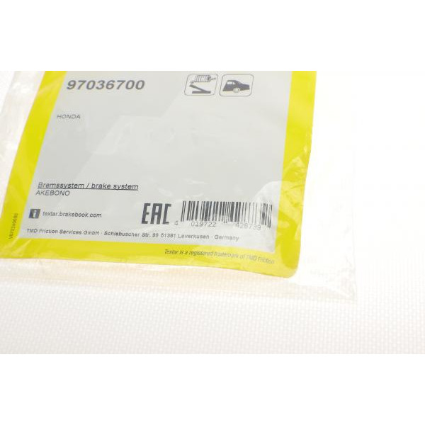 97036700 TEXTAR Комплект пружинок колодок ручника Honda CR-V 01-/Acura RDX 06- (Akebono)