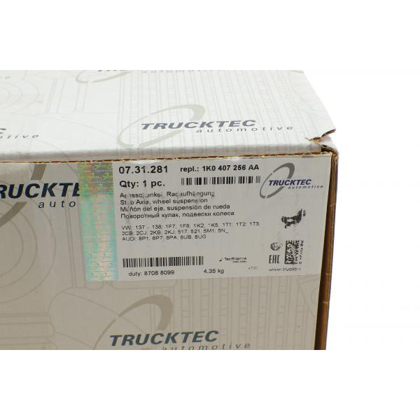 0731281 TRUCKTEC AUTOMOTIVE Цапфа (передня) Audi A3/Q3/Skoda Octavia/VW Caddy III 09-15 (R)