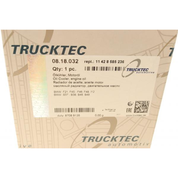0818032 TRUCKTEC AUTOMOTIVE Радіатор масляний BMW 1 (F20/F21)/2 (F45) 1.5/2.0D 15- B37/B38/B46/B48