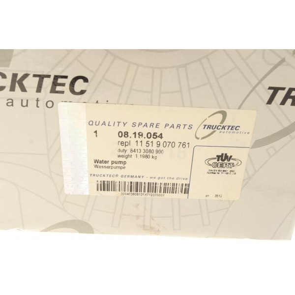 0819054 TRUCKTEC AUTOMOTIVE Помпа води BMW 5 (E12/E28/E34)/6 (E24)/7 (E23/E32) 2.5-3.6 77-95