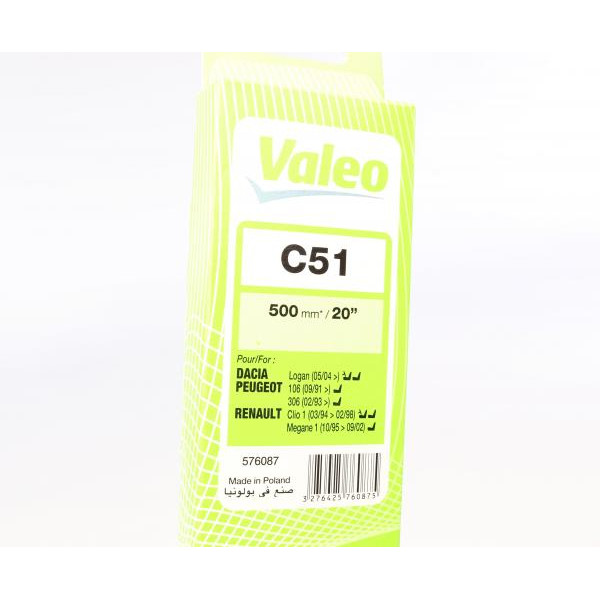 576087 VALEO Щітка склоочисника (500mm) Audi A6/Citroen Jumpy/Fiat Ducato/Fiat Scudo/VW LT 75- Compact