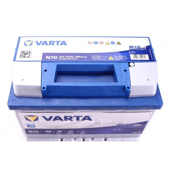 570500076D842 VARTA Акумуляторна батарея 70Ah/760A (278x175x190/+R/B13) (Start-Stop EFB) Blue Dynamic N70