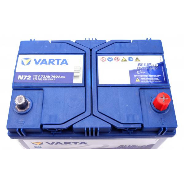 572501076D842 VARTA Акумуляторна батарея 72Ah/760A (261x175x220/+R/B01) (Start-Stop EFB) Blue Dynamic N72 Азія