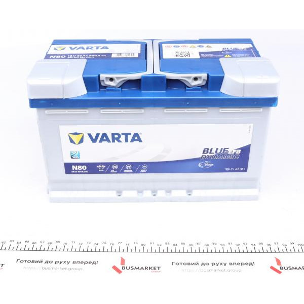 580500080D842 VARTA Акумуляторна батарея 80Ah/800A (315x175x190/+R/B13) (Start-Stop EFB) Blue Dunamic N80