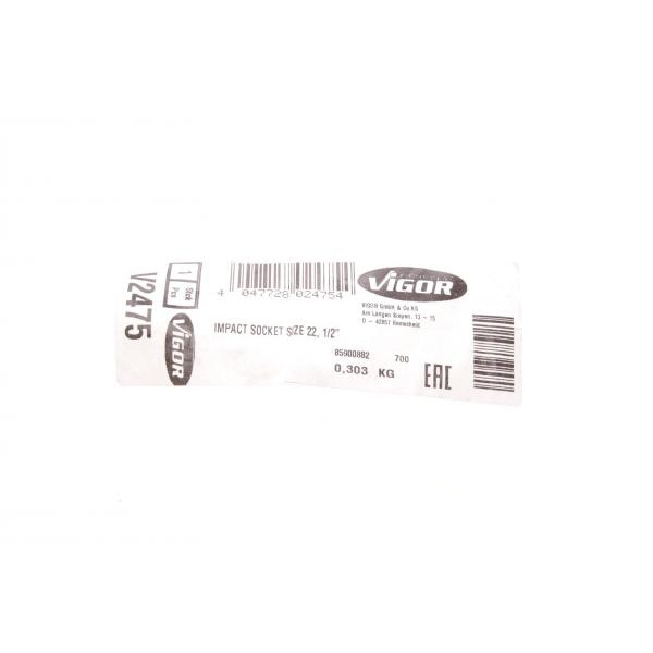 V2475 VIGOR Головка ударна 6-гранна (1/2") (22 mm)