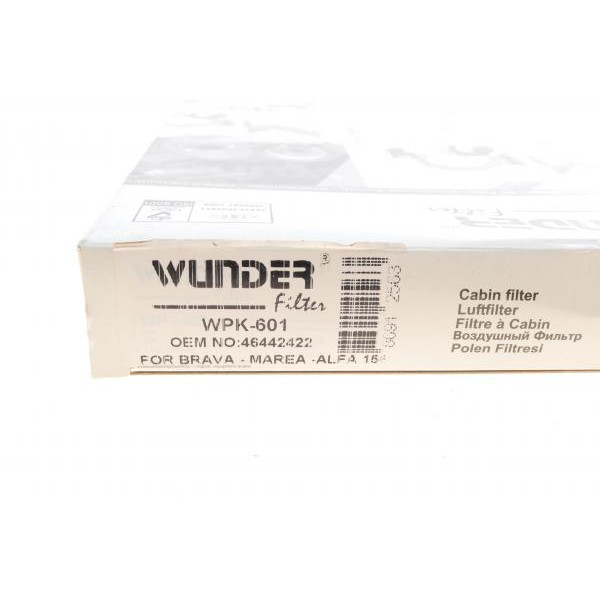 WPK601 WUNDER FILTER Фільтр салону Fiat Bravo/Brava/Marea 96-02/Iveco Daily 3.0HTP 99-06 (вугільний)