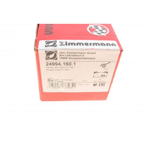 249941601 ZIMMERMANN Колодки гальмівні (передні) Infiniti FX/G 07-/M37/M 10-/Q50/Q60/Q70/QX70 13-/Nissan Skyline 14-