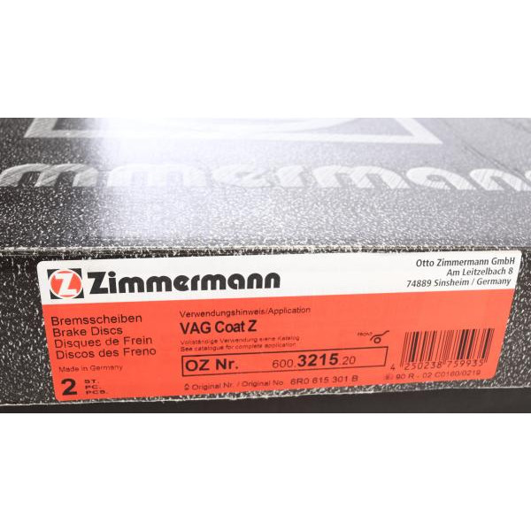 600321520 ZIMMERMANN Диск тормозной (передний) Audi A1 10-18/VW Polo 14-/Seat Ibiza 15-17 (310x25) (с покрыт) (вентилир.)