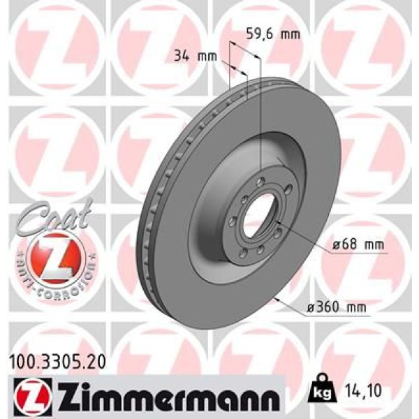 Диск гальмівний (передній) Zimmermann 100.3305.20