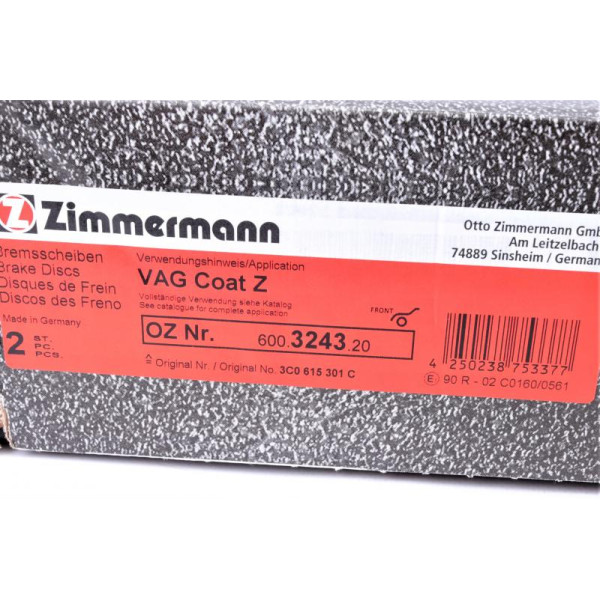 Диск тормозной (передний) Zimmermann 600.3243.20