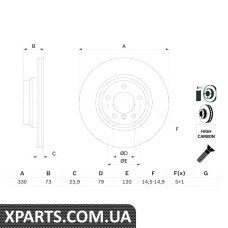 Тормозний диск BMW 181878882/390-94/X1 330mm F 05 Bosch 0986479215