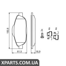 Гальмівні дискові колодки, к-кт. BOSCH 0986494261