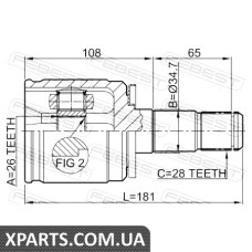 ШРУС ВНУТРІШНІЙ ЛІВИЙ 26X34,7X28 MITSUBISHI PAJERO II V14W-V55W 1991-2004 FEBEST 0411K94LH