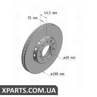 Гальмівний диск передній 288x25 ZIMMERMANN 100121620 (аналог VAG 4A0615301C для VAG Passat 100 C4 91-)