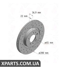 Гальмівний диск 280x22 ZIMMERMANN 100123452 (аналог VAG 1J0615301E для VAG OCTAVIA)