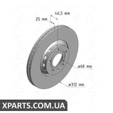 Гальмівний диск 312x25 ZIMMERMANN 100124220 (аналог VAG 4B0615301A для Audi A4/A6/Skoda Superb 18T/28 97-)