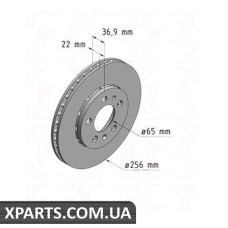 Тормозной диск передний 256x22 ZIMMERMANN 100124620 (аналог VAG 8Z0615301D)