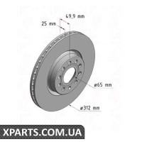 Гальмівний диск передній 312x25 ZIMMERMANN 100330020 (аналог VAG 1K0615301AA для VAG Caddy 04-)