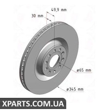 Тормозной диск передний 345x30  ZIMMERMANN 100330120 (аналог VAG 1K0615301M для  Audi A3 1.6 1.9TDI 2.0FS)