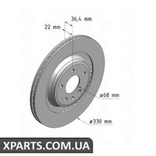 Тормозной диск 330x22  ZIMMERMANN 100333420 (аналог VAG 8K0615601C для  Audi A5)