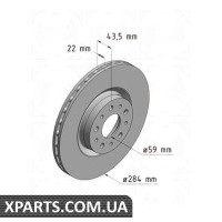 Гальмівний диск 284x22 ZIMMERMANN 110220720 (аналог ALFA ROMEO 164102202300 для ALFA ROMEO 156 20-25 V6 97-05)