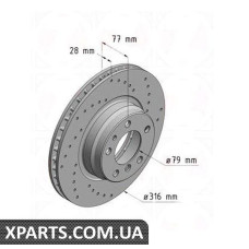 Тормозной диск 316x28  ZIMMERMANN 150127952 (аналог BMW 34111162093 для  BMW, MINI 7 E38 94-01)